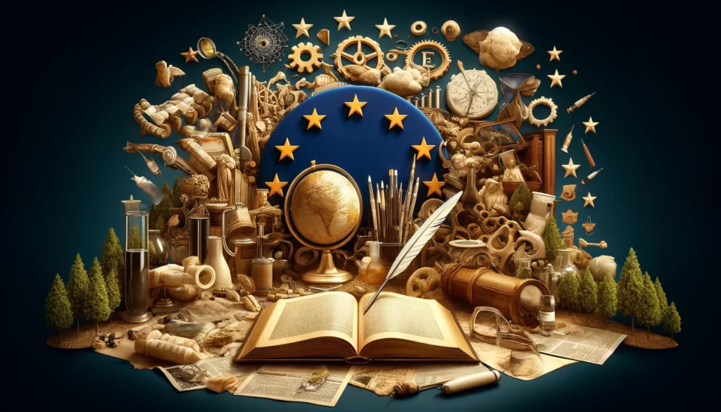 náhledová fotka vědy, kultury, vlajky Evropské unie
