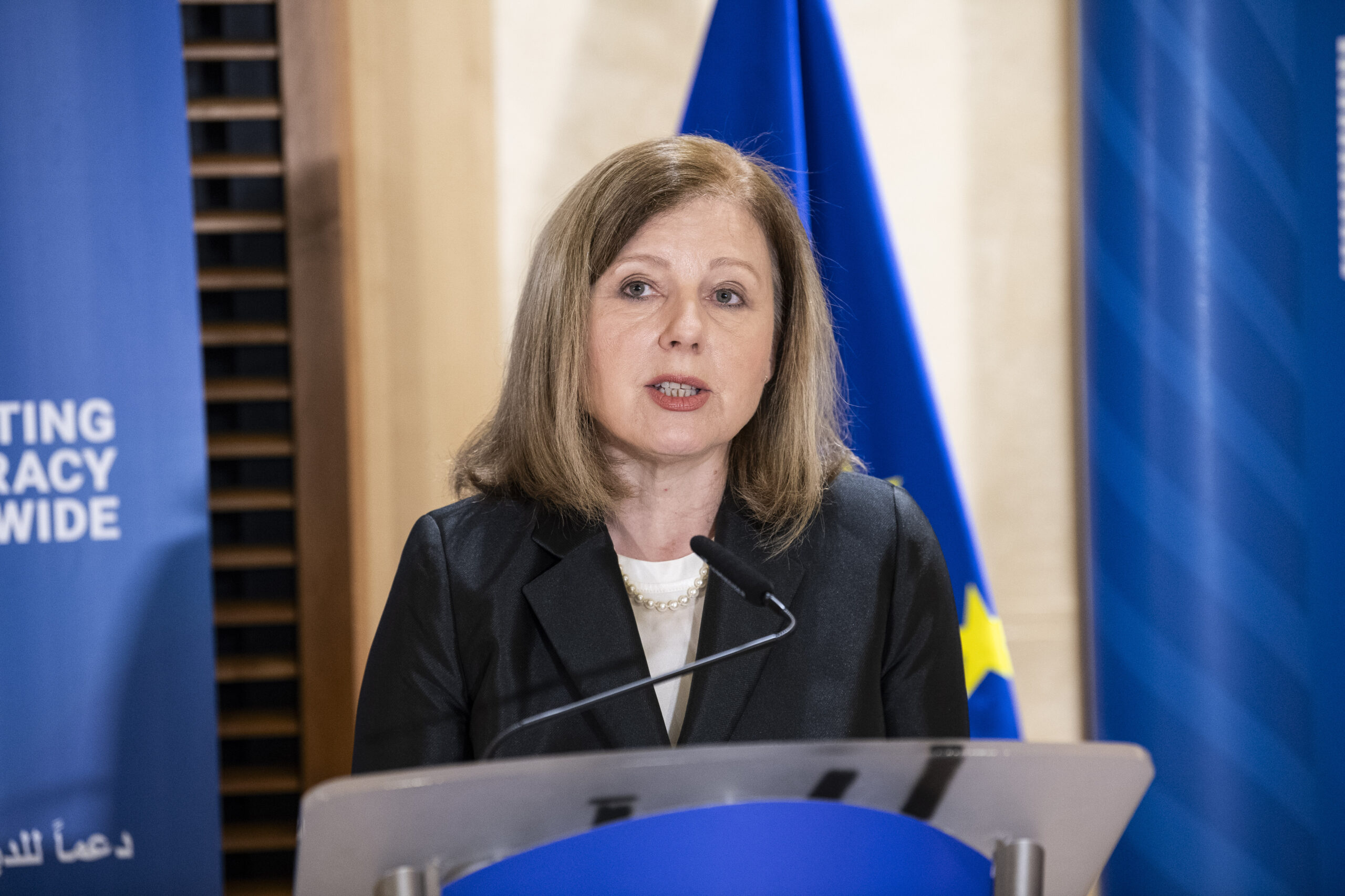 Česká eurokomisařka a místopředsedkyně Evropské komise Věra Jourová během proslovu.